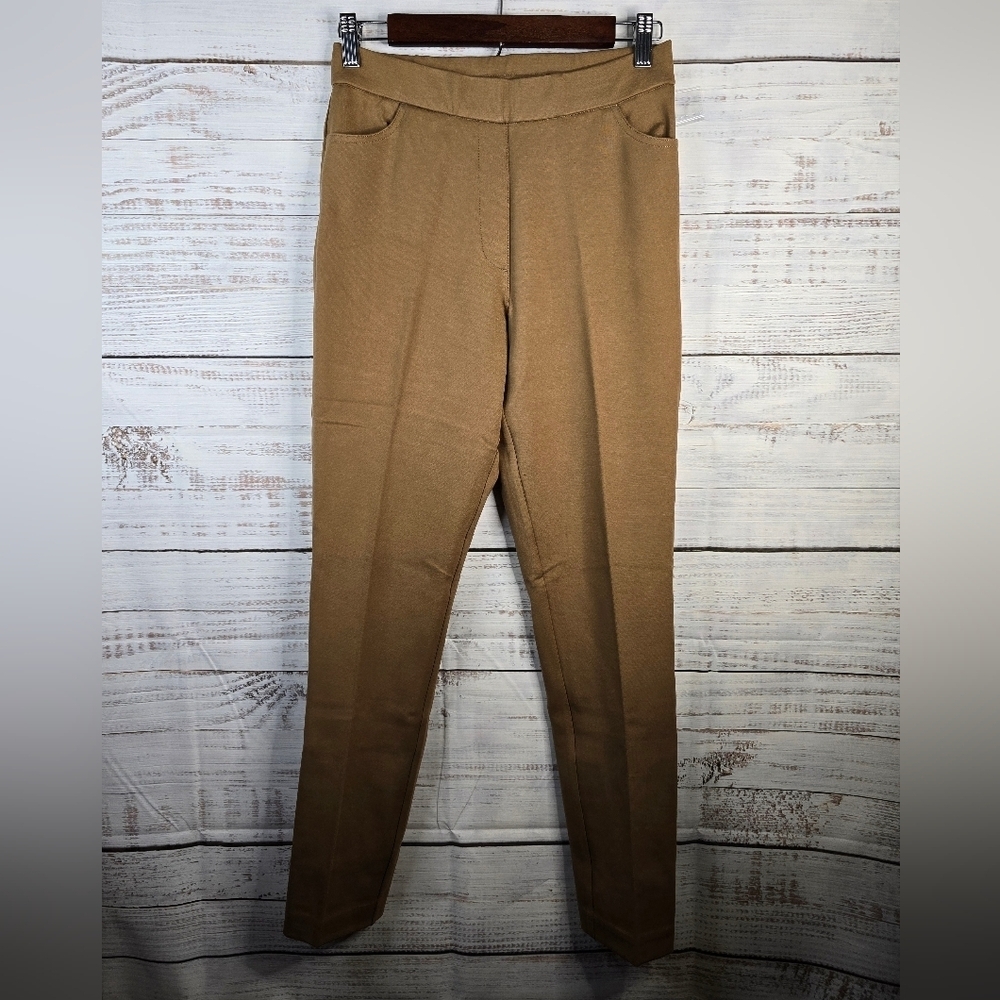 NWOT Susan Graver Pull On Tan Casual Dress Pants Women Size XS With Pockets